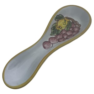 Hand-Painted Ceramic Spoon Rest: Italian Pottery with Fruit Motif