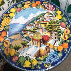 Italian Volcanic Outdoor Table With Positano Landscape Iron Base Decor