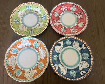 Ceramic Plates Set of 4 | Italian Tableware | Dinnerware Set | 10” Dinner Plate | Fish   Plates |Pottery Made in Italy | Pottery from Vietri