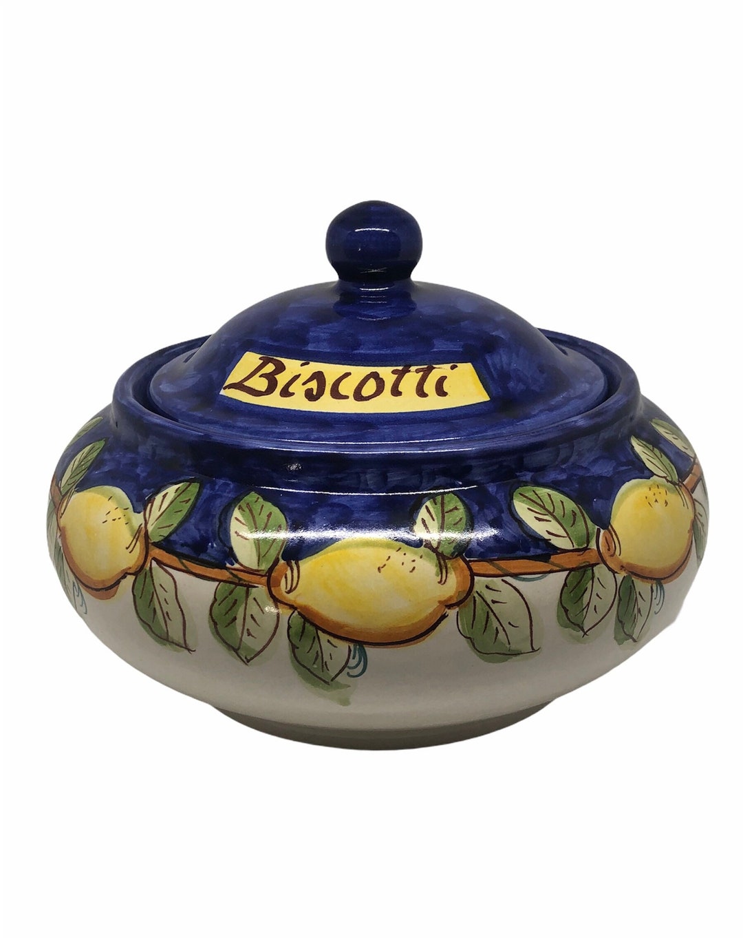 Cookie Jar Hand Painted Lemon Design Ceramic Kitchen Canister With Lid