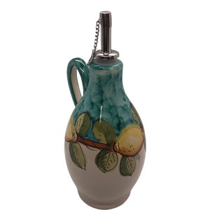 Ceramic Olive Oil Bottle | Italian Pottery | Oil Decanter Lemon Design | Cruet Made in Italy