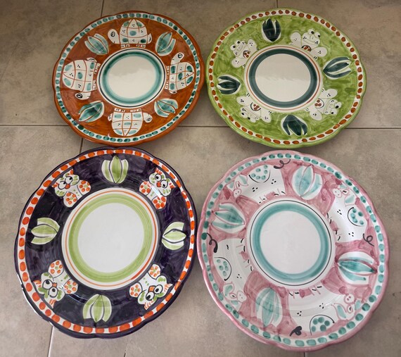 Handgetöpferte Keramik Speiseteller Set: Italienische Tier Design Keramik