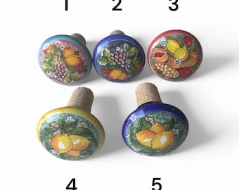 Tapón de vino de cerámica italiana: cerámica pintada a mano.