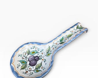 Hand Painted Italian Spoon Rest – Ceramic Utensil Holder – Olive Design – Made in Italy – Kitchen Decor