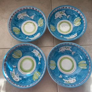 Handmade Ceramic Bowls Set of 4: Italian Vietri Style, Animal Plates