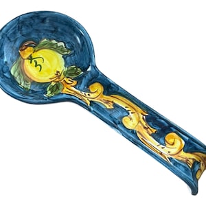 Ceramic Spoon Rest | Lemon Tableware | Spoon Rest with Lemon Motif | Made in Italy | Wall Mountable Spoon Rest | Wall Decor