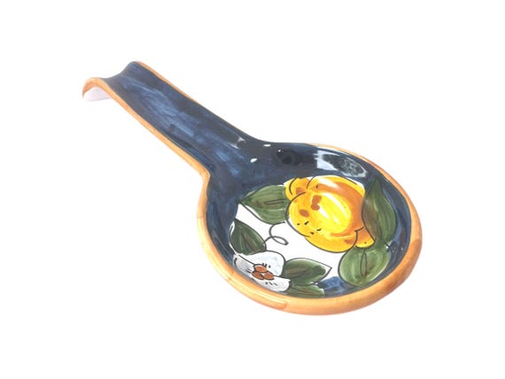 手描きの陶器製スプーンレスト：レモン＆オレンジのイタリア製食器