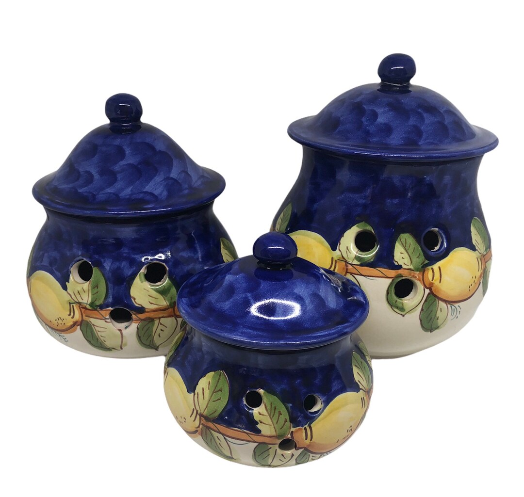 Italian Ceramic Garlic Keeper Made in Italy Garlic Onion Storage Lemon