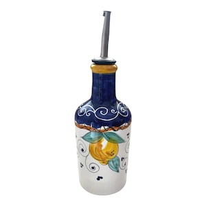 Ceramic Olive Oil Bottle | Italian Oil Decanter | Fruit Painted Cruet | Pottery Made in Italy