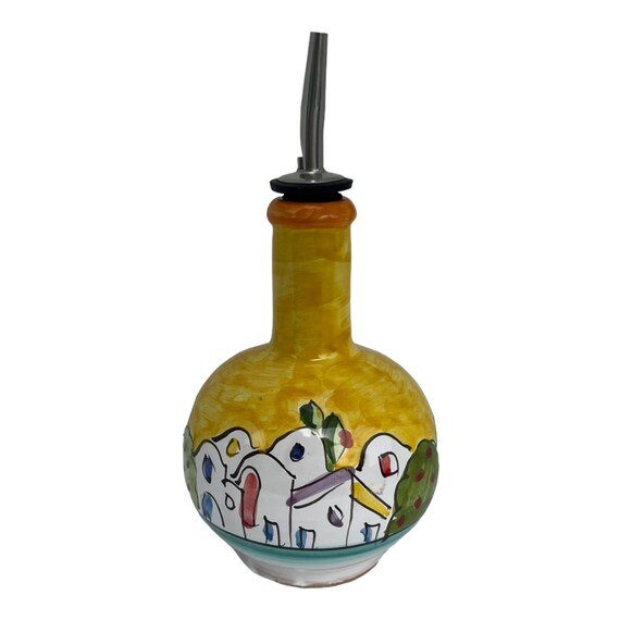 手描きの陶器オイルボトル：家が描かれたイタリアの陶器 - Etsy 日本