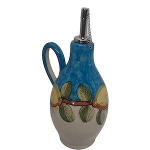 Hand-Painted Italian Ceramic Olive Oil Bottle: Lemon Decor