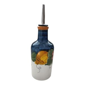 Ceramic Olive Oil Bottle | Italian Oil Decanter | Fruit Painted Cruet | Pottery Made in Italy