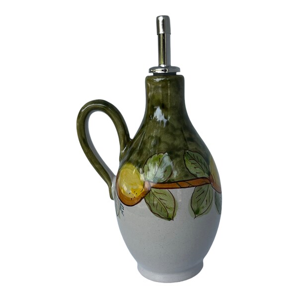 Ceramic Olive Oil Bottle | Italian Pottery | Oil Decanter Lemon Design | Cruet Made in Italy