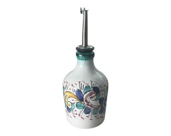 Ceramic Oil Cruet: Hand-Painted Italian Pottery with Swirls