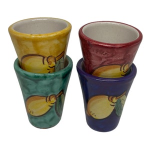 Limoncello Glass Set of 4 | Lemon Ceramic Liqueur Cups| Limoncello lover gift set | Hand Painted Lemon Shot Glasses | Made in Italy Pottery