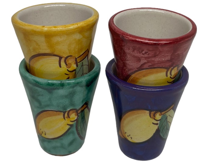 Limoncello Glass Set of 4 Lemon Ceramic Liqueur Cups Limoncello Lover