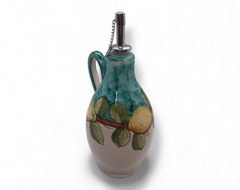 Ceramic Olive Oil Bottle | Italian Pottery | Oil Decanter Lemon Design | Cruet Made in Italy