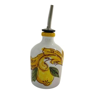Hand-Painted Ceramic Olive Oil Bottle: Italian Lemon Cruet (8.5 oz)