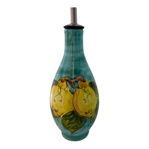 Ceramic Olive Oil Bottle | Italian Oil Decanter | Lemon Painted Cruet | Pottery Made in Italy | Lemon Pottery