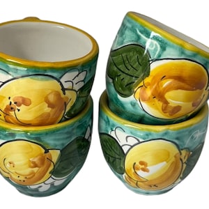 Handmade Italian Espresso Cups with Lemons – Ceramic Coffee Cups, Mediterranean Gift, Hand-Painted Pottery, Espresso Mug Set