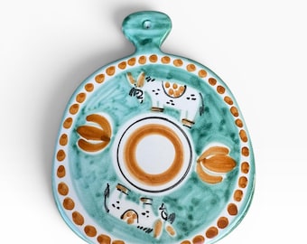 Hand Painted Italian Trivet – Ceramic Hot Plate – Donkey Motif - Green Kitchen Decor – Made in Italy