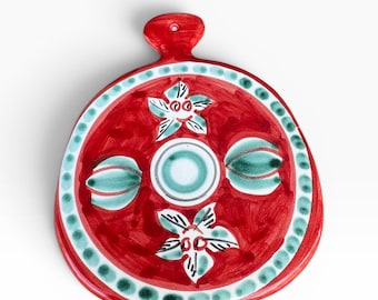 Salvamanteles italiano pintado a mano – Reposacucharas o plato caliente de cerámica – Decoración de cocina roja – Hecho en Italia