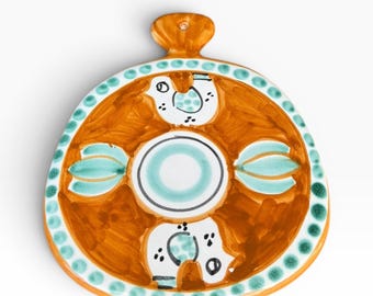 Salvamanteles italiano pintado a mano – Plato de cerámica – Motivo de pollo – Decoración rústica de cocina – Hecho en Italia