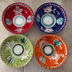 Ceramic Bowls Set of 4 | Italian Tableware | Vietri Style Dish Set | 6” Bowl for Cereal Soup | Animal Plates |Pottery Made in Italy