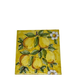 Lemon Ceramic Tile | Hand Painted Italian Wall Tiles | Wall Hanging with Lemons | Pottery Made in Italy