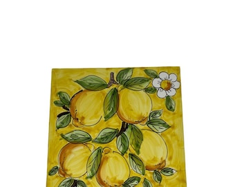 Zitrone Keramik Fliese | Handgemalte Italienische Wandfliesen | Wandbehang mit Zitronen | Keramik Made in Italien