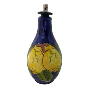 Ceramic Olive Oil Bottle | Italian Pottery | Oil Decanter Lemon Design | Cruet Made in Italy