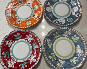 Handmade Italian Ceramic Dinner Plates: Vietri Style Animal Dishes, Set of 4