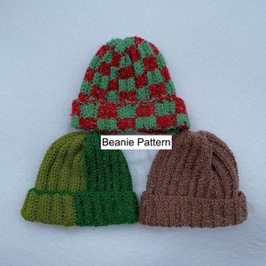 PATTERN Crochet Beanie (Checkered, Half & Half, Basic)