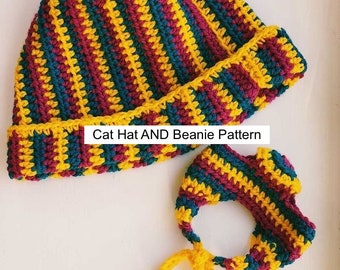 PATTERN Crochet Cat Hat and Beanie Pattern