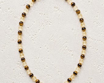 Tiger's Eye, Citrine 6mm Beaded Stretch Necklace • Confidence, Abundance, Success
