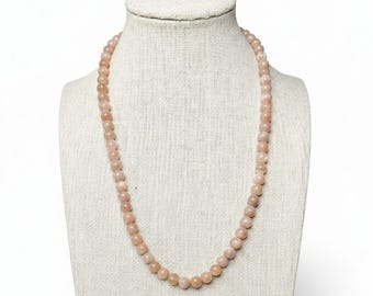 Collar con cuentas de piedra lunar color melocotón – Piedra preciosa natural de 6 mm, joyería elástica unisex