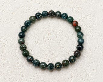 Bloodstone Beaded Stretch Bracelet 6mm - Courage, Strength Grounding