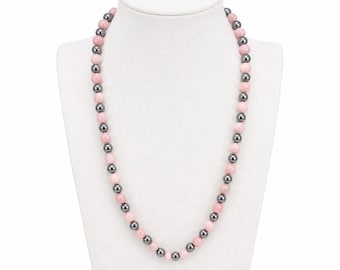 Rhodochrosite, Hematite Stretch Necklace 6mm • Love & Strength Crystal Jewelry • Handmade