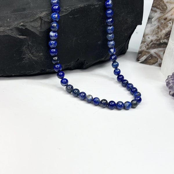 Lapis Lazuli Beaded Necklace – 6mm, Peace, Calm, Protection, Wisdom, Men’s Necklace, Women’s Necklace, Gemstone Necklace, Jewelry