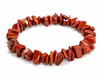 Red Jasper Chip Beaded Stretch Bracelet 3-5mm • No Clasp • Strength & Grounding Crystal Jewelry