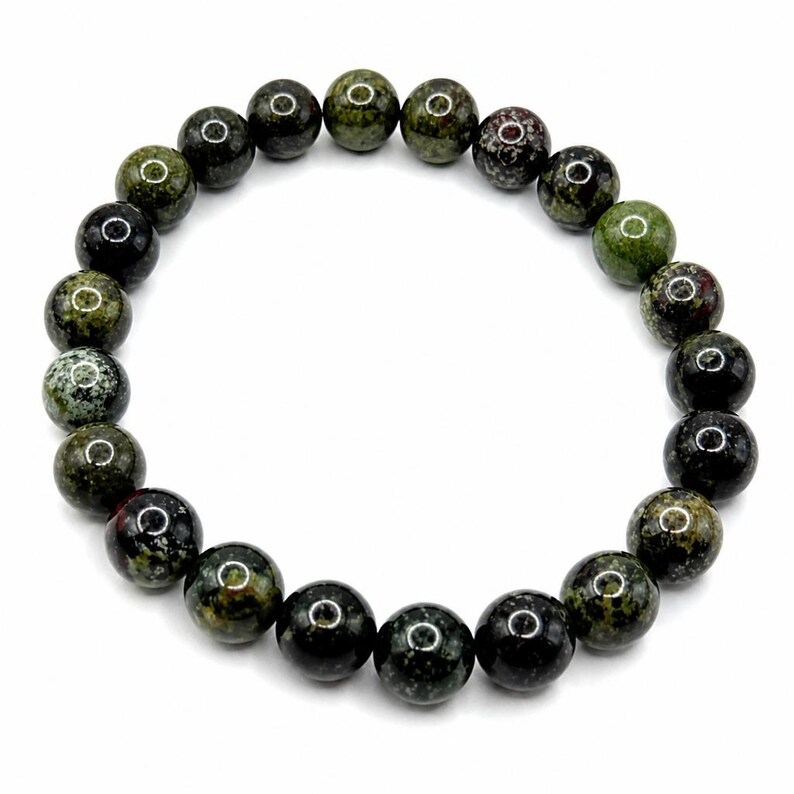 Dragon Blood Jasper Beaded Stretch Bracelet 8mm — Strength, Courage & Spiritual Beauty • No Clasp image 1