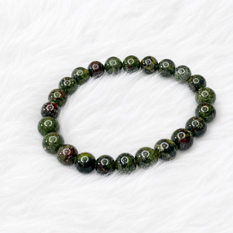 Dragon Blood Jasper Beaded Stretch Bracelet 8mm — Strength, Courage & Spiritual Beauty • No Clasp image 2