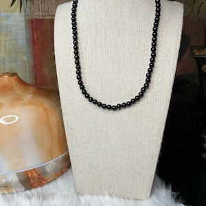 Black Tourmaline Beaded Necklace – 6mm | Handmade, Stretch, Gemstone, Jewelry, Natural, Protection, Confidence, Free Shipping