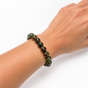 Dragon Blood Jasper Beaded Stretch Bracelet 8mm — Strength, Courage & Spiritual Beauty • No Clasp image 3