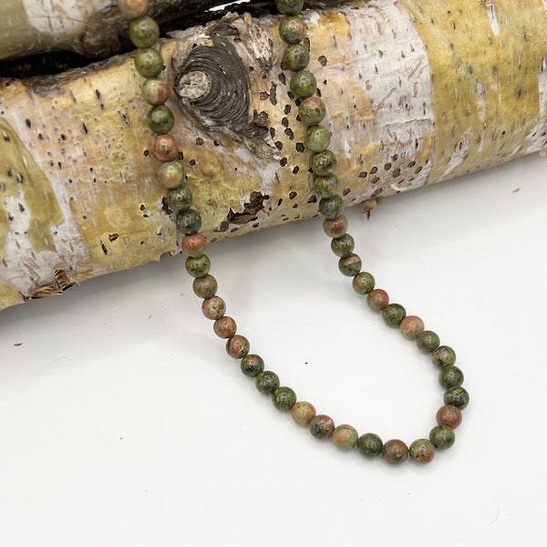 Unakite Beaded Necklace – 6mm, Self-Love, Empathy, Inner Peace, Grounding, Psychic Abilities, Men’s Necklace, Women’s Necklace, Beaded