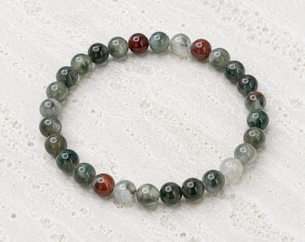 African Bloodstone Beaded Stretch Gemstone Bracelet | Grounding, Protection & Positive Energy