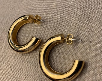 Gold Colored Hoop Earrings, Chunky 80's Hoops, Big Gold Hoops, Gifts for Her, Stocking Stuffers for Her, Daily Earrings, SHIPS FREE!