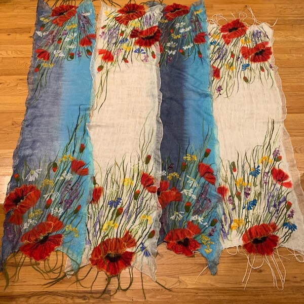 Wildflower Medley Felt Scarf, Merino Wool Nuno Felted Shawl, Gifts for Her, Holiday Presents for Mom