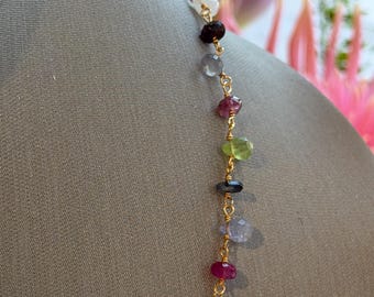 Rainbow Tourmaline Necklace | Faceted Gemstone, Gold Plated Sterling Silver, Handmade Jewelry