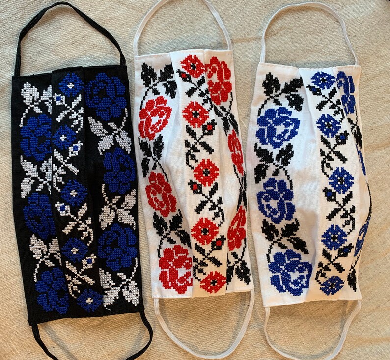 Embroidered Face Mask Reusable 2 Layer Linen Ukrainian / Etsy